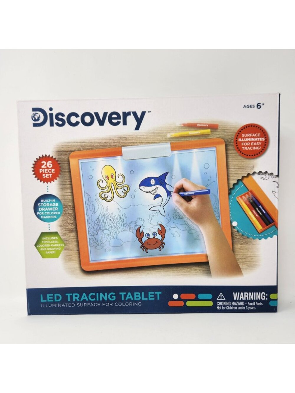 Discovery LED Tracing Tablet 26-Piece Set For Coloring w Storage Drawer Markers
